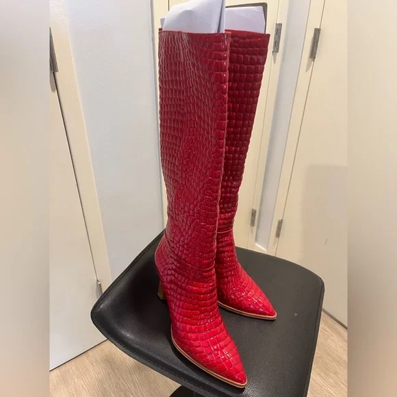 Vince Camuto Cherry Red boots 4” stacked heel - Picture 1 of 4